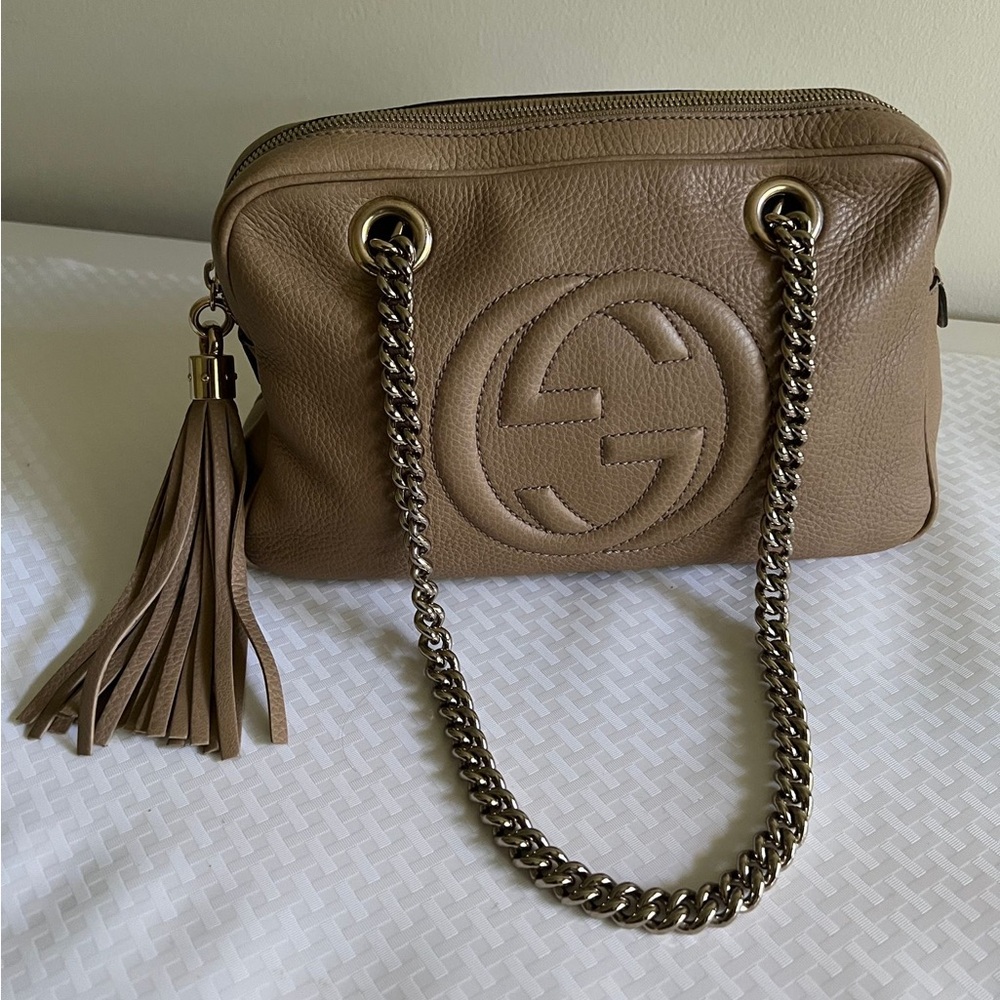 Gucci Beige Leather Chain Shoulder Bag
